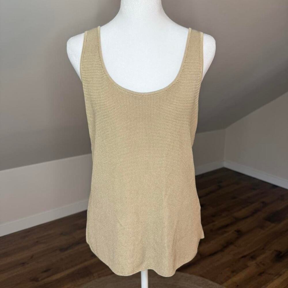 Silk Linda Allard Ellen Tracy 100% Silk Knit Tank Top Beige Coastal Minimalist